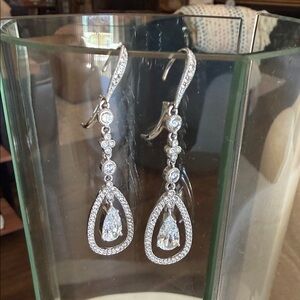 Nadri Silver-Tone Teardrop Crystal Dangle Earrings